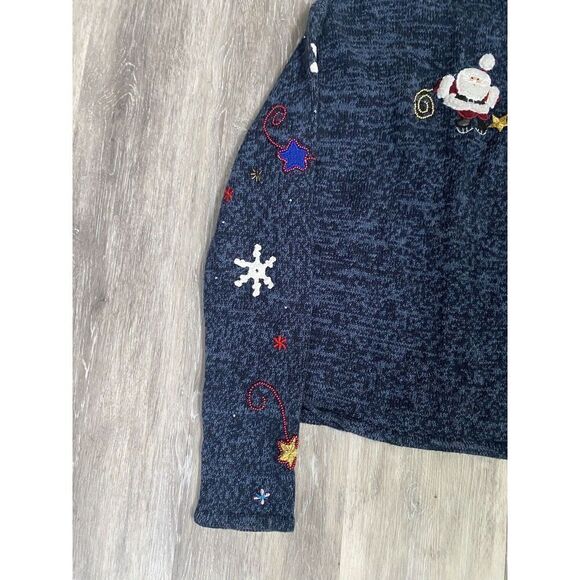 Designers Studio Zip Cardigan Sz S Blue Embroidered Beaded Christmas Sweater - Picture 6 of 9
